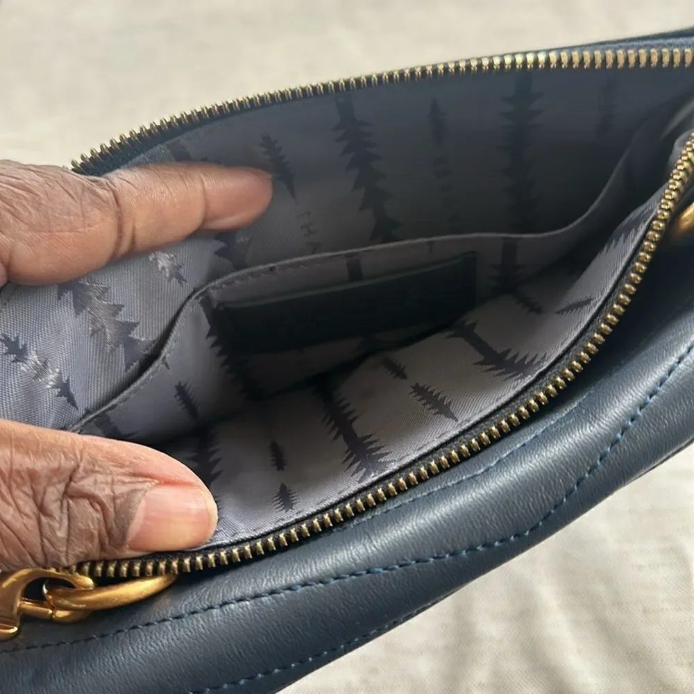 Thacker Jenna Quilted Leather Crossbody Bag- Navy